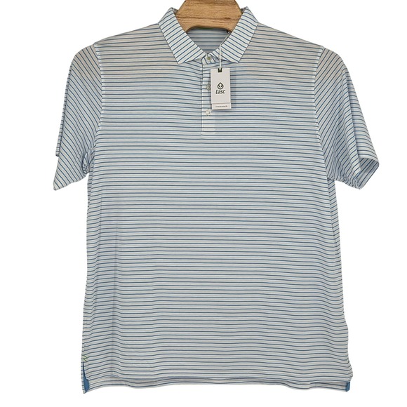 Tasc Performance NWT Men XXL Cloud Polo Short Sleeve Brookline Stripe White Blue - Picture 1 of 7